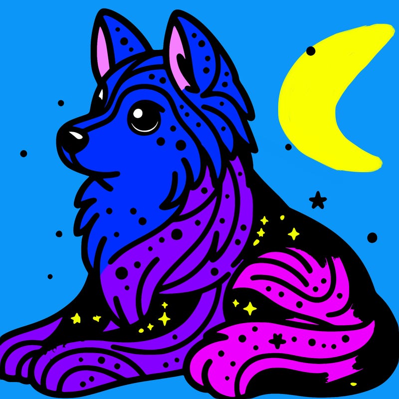 a dog with the colors of the galaxy