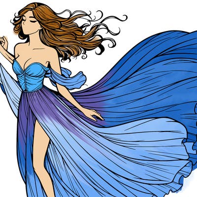 realistic woman in dress flowing the the wind