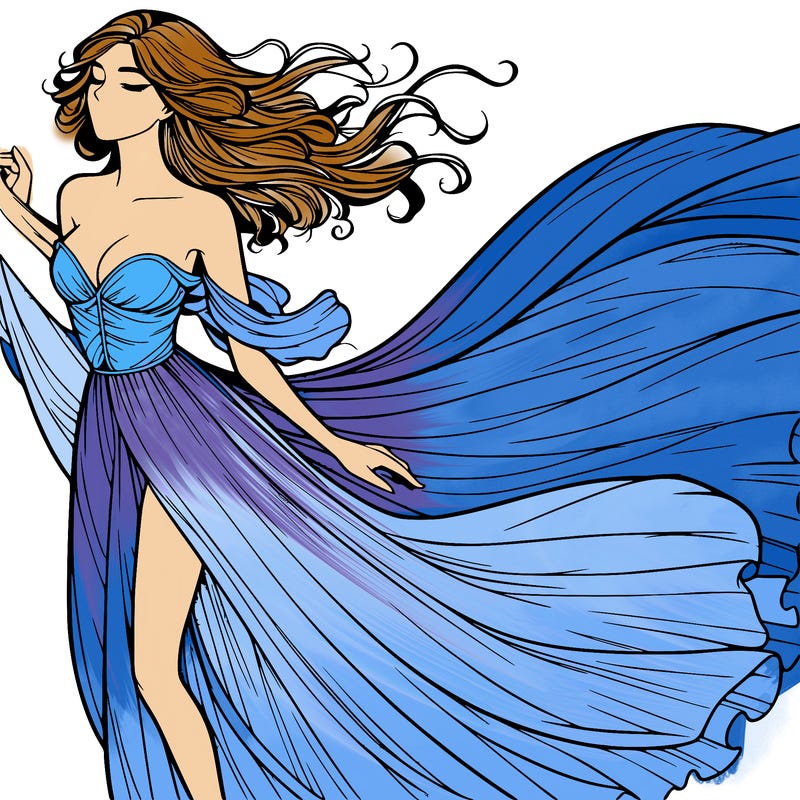 realistic woman in dress flowing the the wind