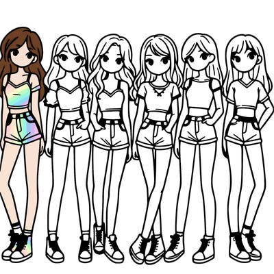 a group of girls wearing crop tops and shorts