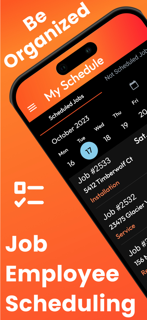 Smartphone exibindo a interface de agendamento de tarefas e calendário do aplicativo Worganizer