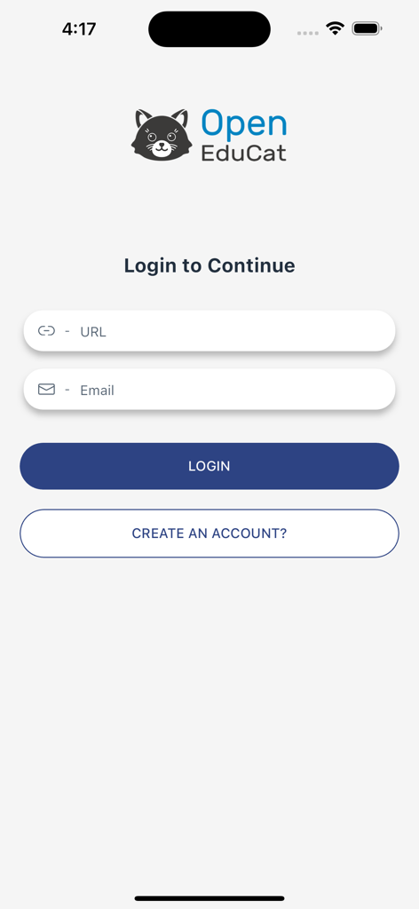 OpenEduCat - Educational ERP - Pantalla de inicio de sesión de la app OpenEduCat, con campos de entrada de URL y correo electrónico y un botón de inicio de sesión