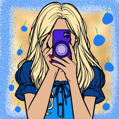 a realistic girl holding her phone taking pictures