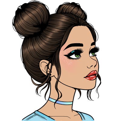 realistic girl with buns on the top of her head