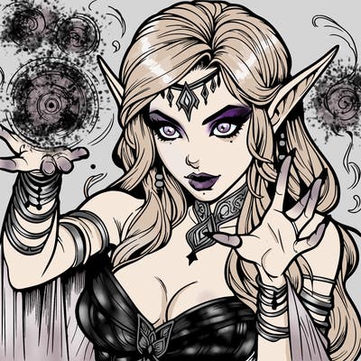 realistic scary beautiful elf sorceress casting spell