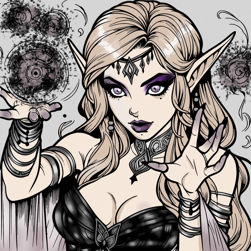 realistic scary beautiful elf sorceress casting spell
