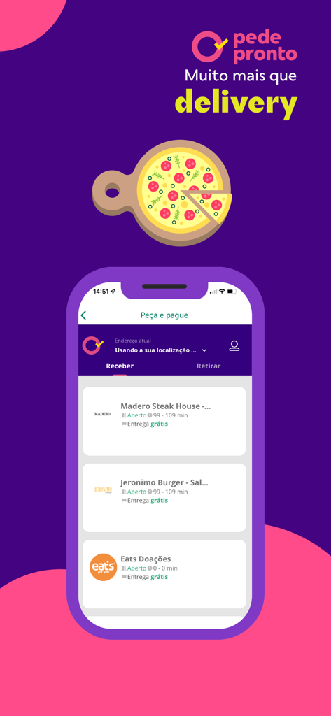 Smartphone screen showing the Pede Pronto food delivery feature within the Meu Alelo app