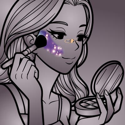 little girl putting on makeup