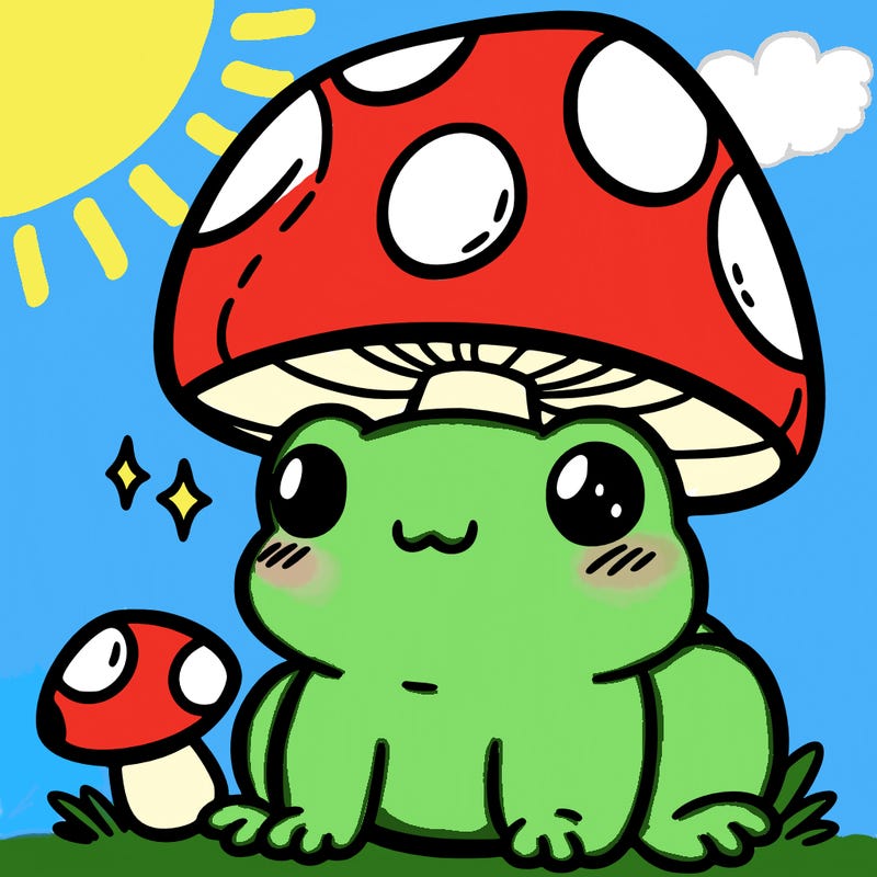 a cute frog with a mushroom hat