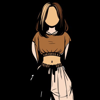 realistic girl faceless with baggy pants and a crop top