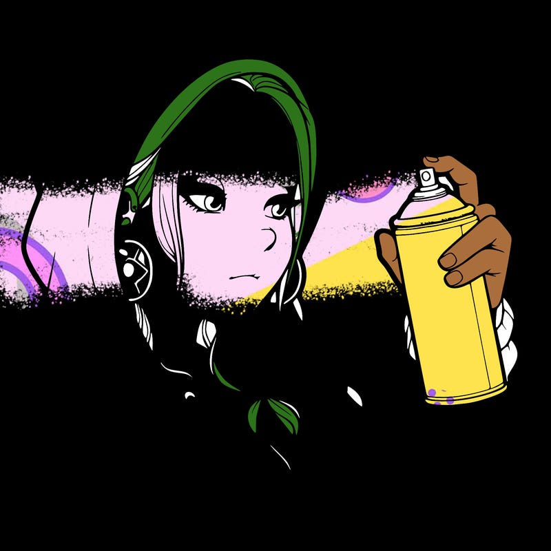 a realistic girl, spray painting