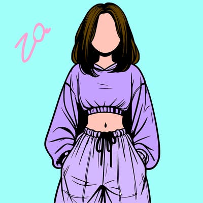realistic girl faceless with baggy pants and a crop top