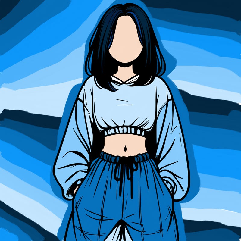realistic girl faceless with baggy pants and a crop top