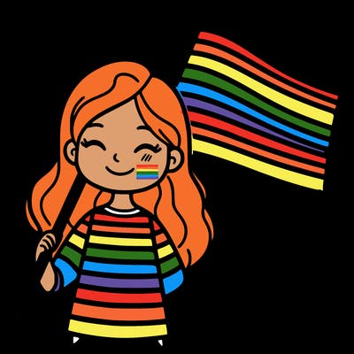 woman holding striped flag