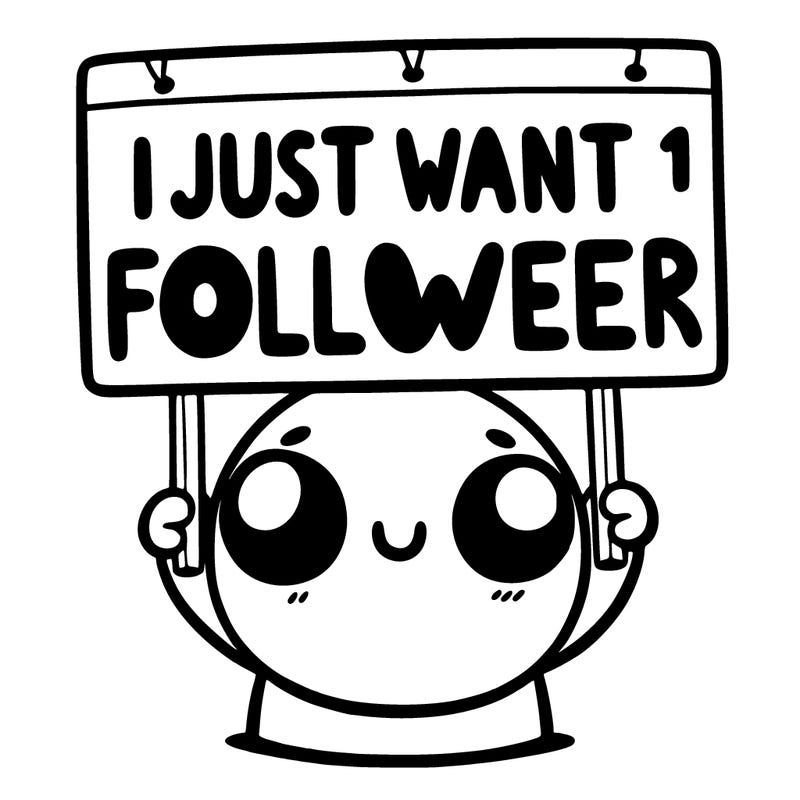 holding up a sign that says i just want one follower