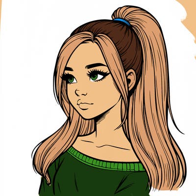 realistic girl with a high ponytail