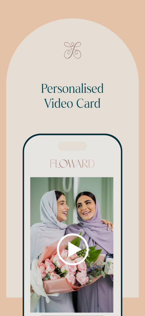 A smartphone screen showing the Floward app feature for sending a personalized video message along with a fresh bouquet of roses