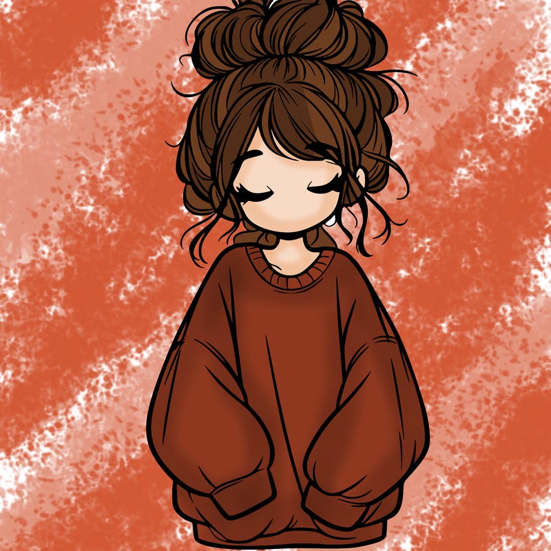 girl with baggy sweatshirt and messy bun