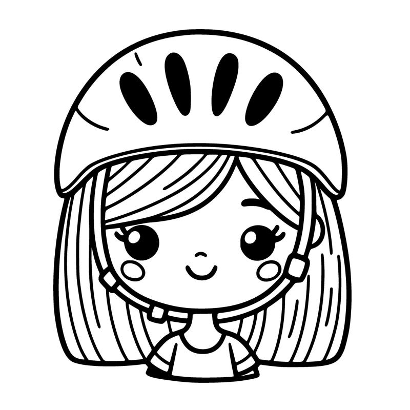 girl with shoulder length straight hair wearing a bike helmet