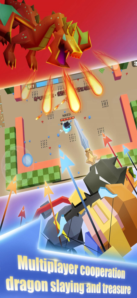 Arrow io multiplayer gameplay featuring a dragon boss and pixel characters