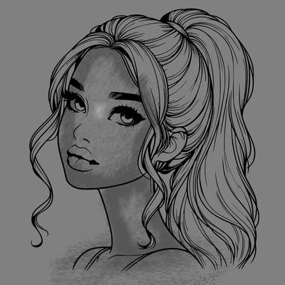 realistic girl with a ponytail on her hair and lips