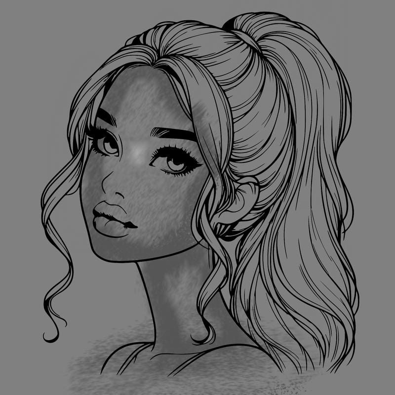 realistic girl with a ponytail on her hair and lips