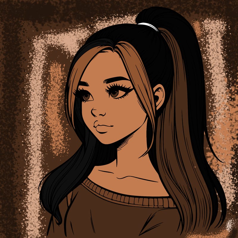 realistic girl with a high ponytail