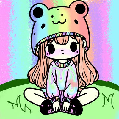 a girl wearing a frog hat and some frog socks