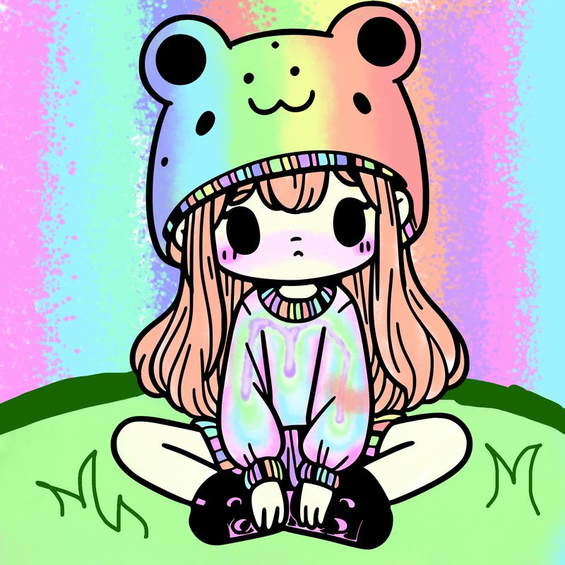 a girl wearing a frog hat and some frog socks