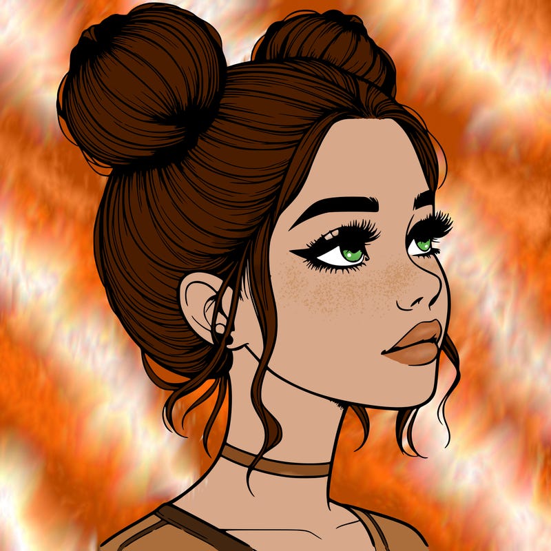 realistic girl with buns on the top of her head