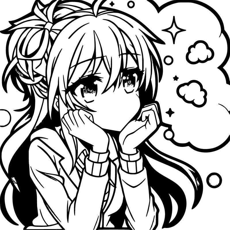 dreaming anime girl lost in thought