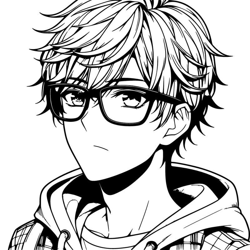 anime boy wearing hot glasses realistic