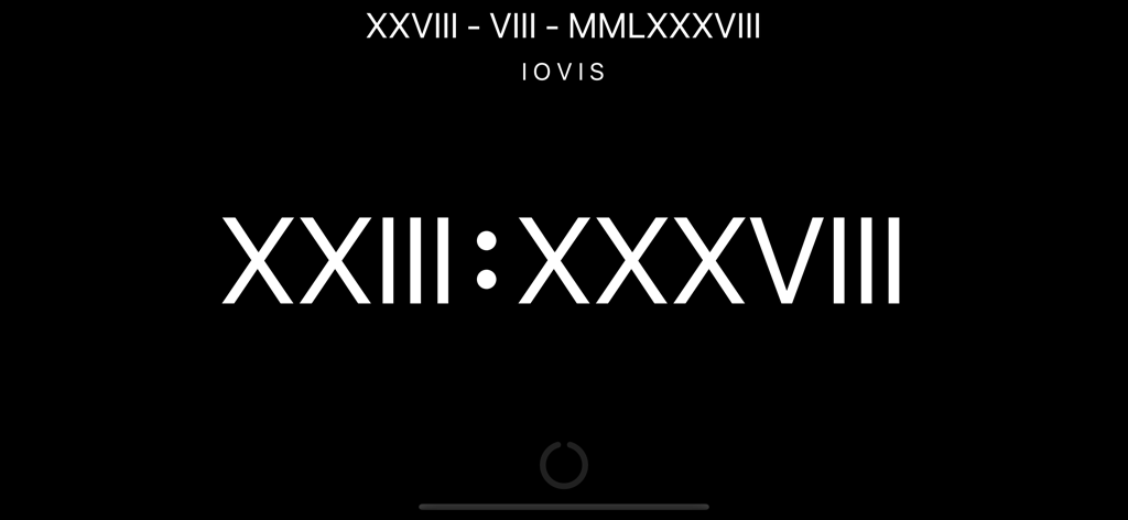 Roman Clock and Calendar - Roman numeral digital clock and calendar interface in dark mode