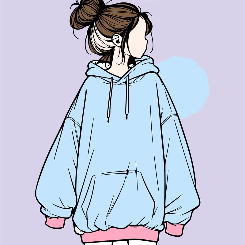 realistic girl with a oversized sweatshirt on and a bun