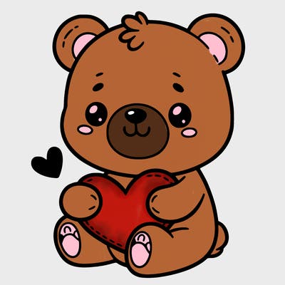 cute bear holding heart