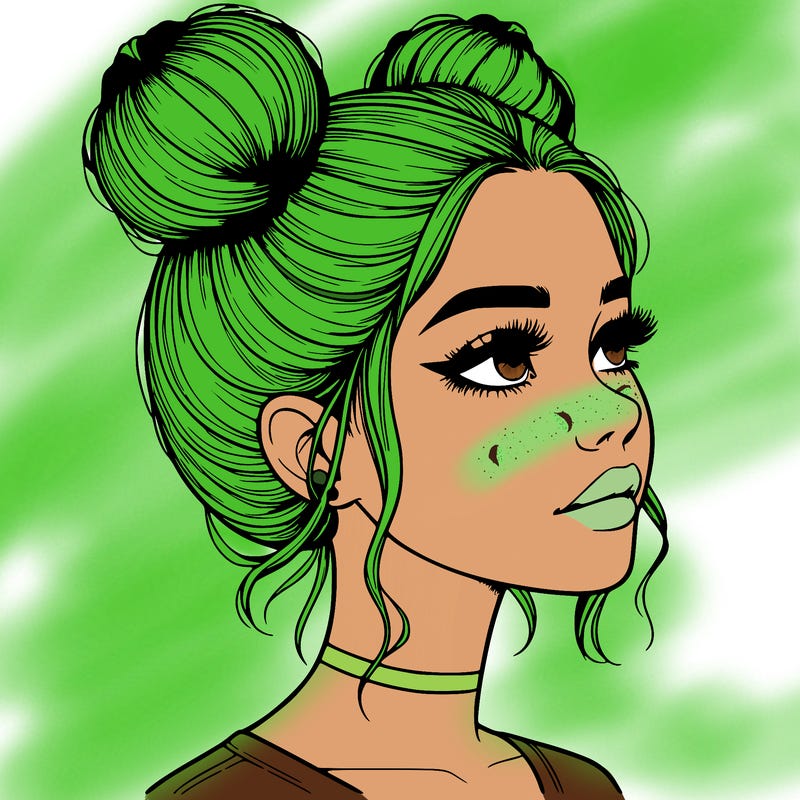 realistic girl with buns on the top of her head