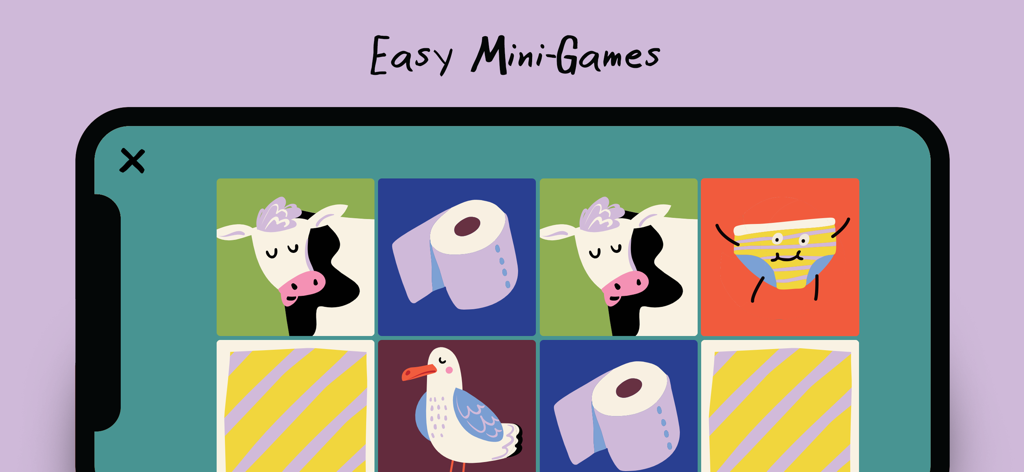 Potty Training App for Kids - Easy memory match game for toddlers in the potty training app featuring animal and toilet icons