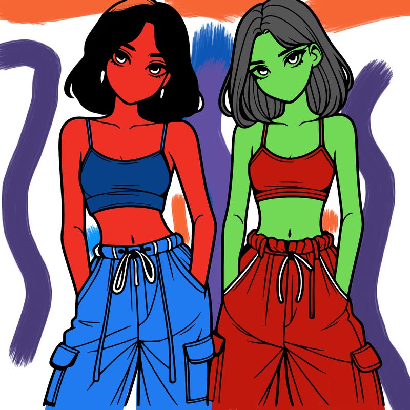 two girls with crop top with baggy pants