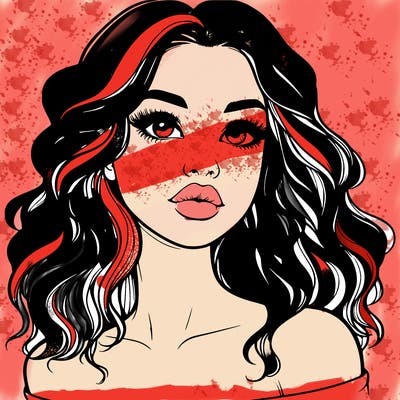 realistic girl with wavy hair and lips