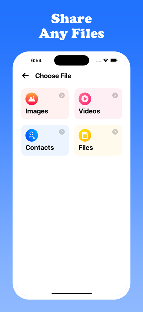 SHARE Lite - Fast File Share - Share Lite app screen showing categories for sharing images videos contacts and files