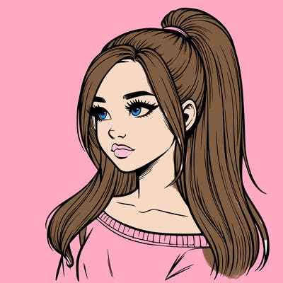 realistic girl with a high ponytail
