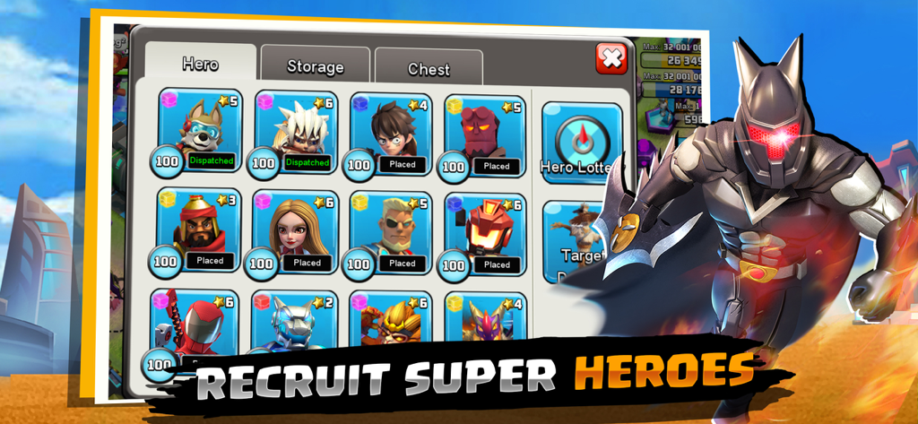 X-War: Clash of Zombies - A hero selection menu in X-War Clash of Zombies featuring various mutant and superhero characters for recruitment