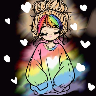 girl with baggy sweatshirt and messy bun