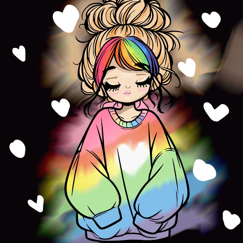 girl with baggy sweatshirt and messy bun