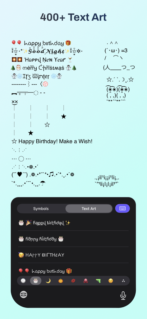 Cool Fonts+ - A collection of decorative text art and kaomoji symbols for messages within the Cool Fonts app interface