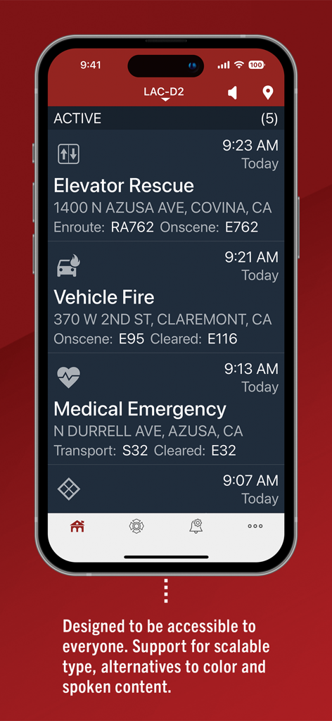 PulsePoint Respond - PulsePoint Respond app interface showing a list of active local emergency incidents like vehicle fires and medical emergencies
