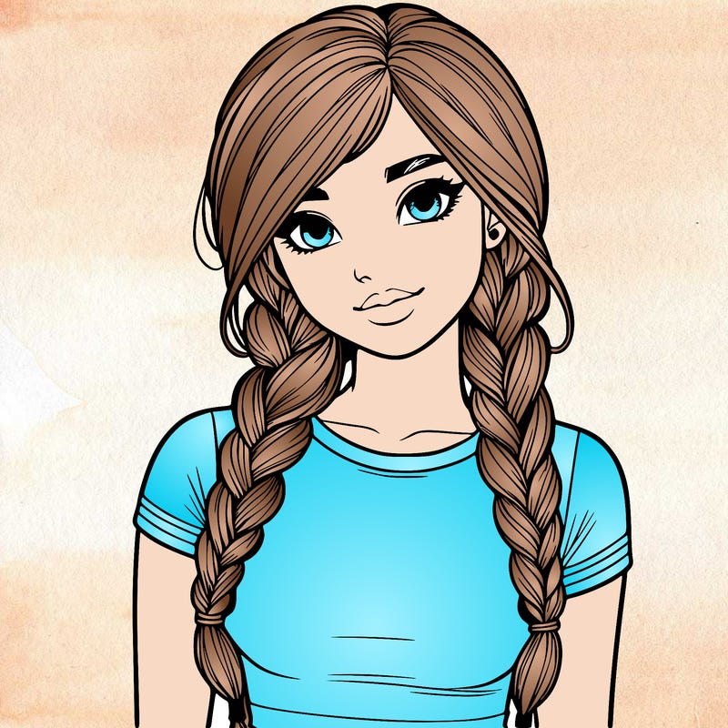 teen girl with french braids realistic