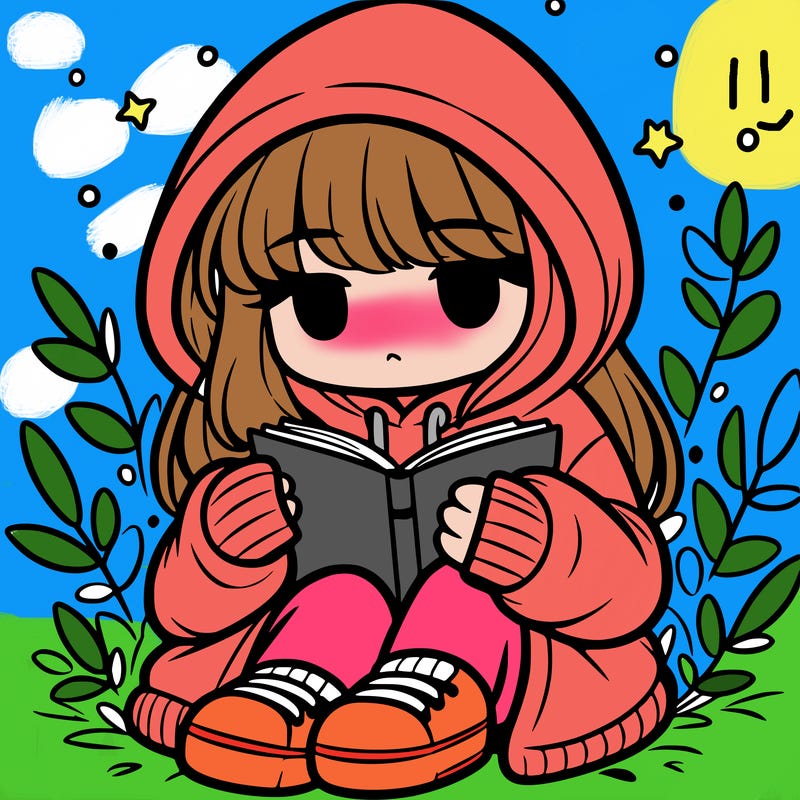 girl in oversized hoodie reading a book