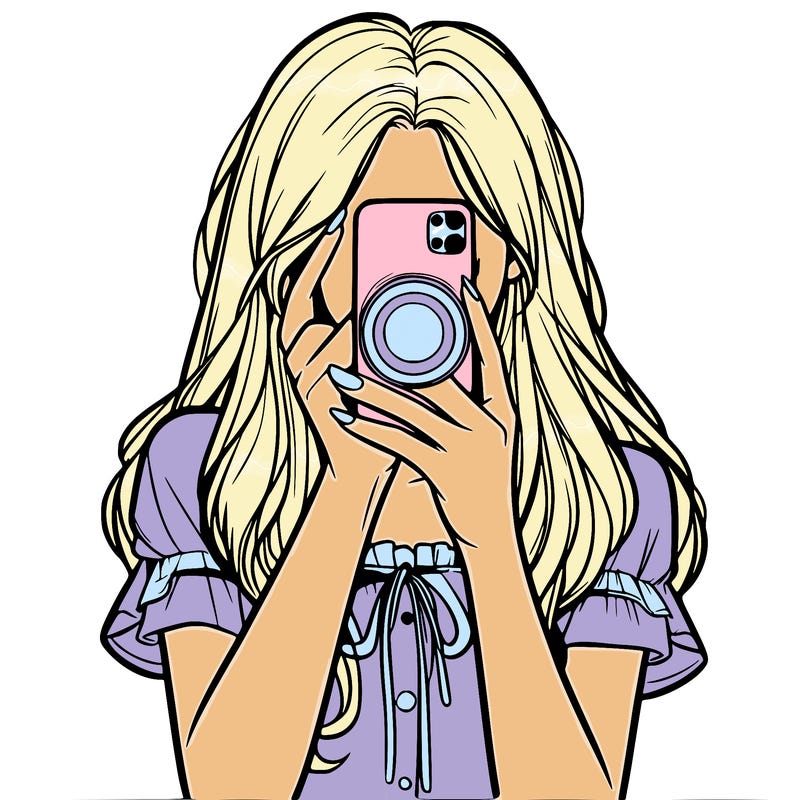 a realistic girl holding her phone taking pictures