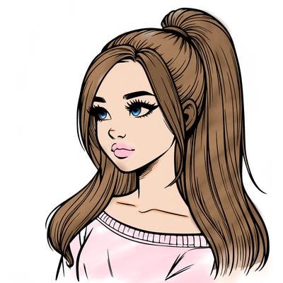 realistic girl with a high ponytail